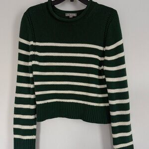 J. Crew Green and White Striped Women's Sweater